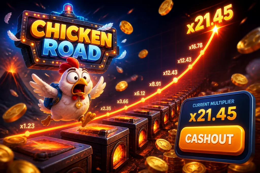 Crash-Multiplikator-Anzeige steigt auf einer Kurve mit Cashout-Bedienelement