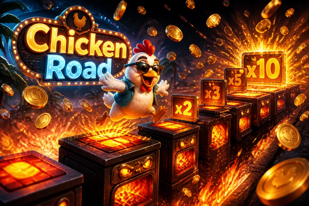 Chicken Road Spielverlauf mit steigender Multiplikator-Kurve und Cashout-Moment
