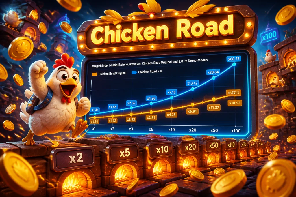 Vergleich der Multiplikator-Kurven von Chicken Road Original und 2.0 im Demo-Modus